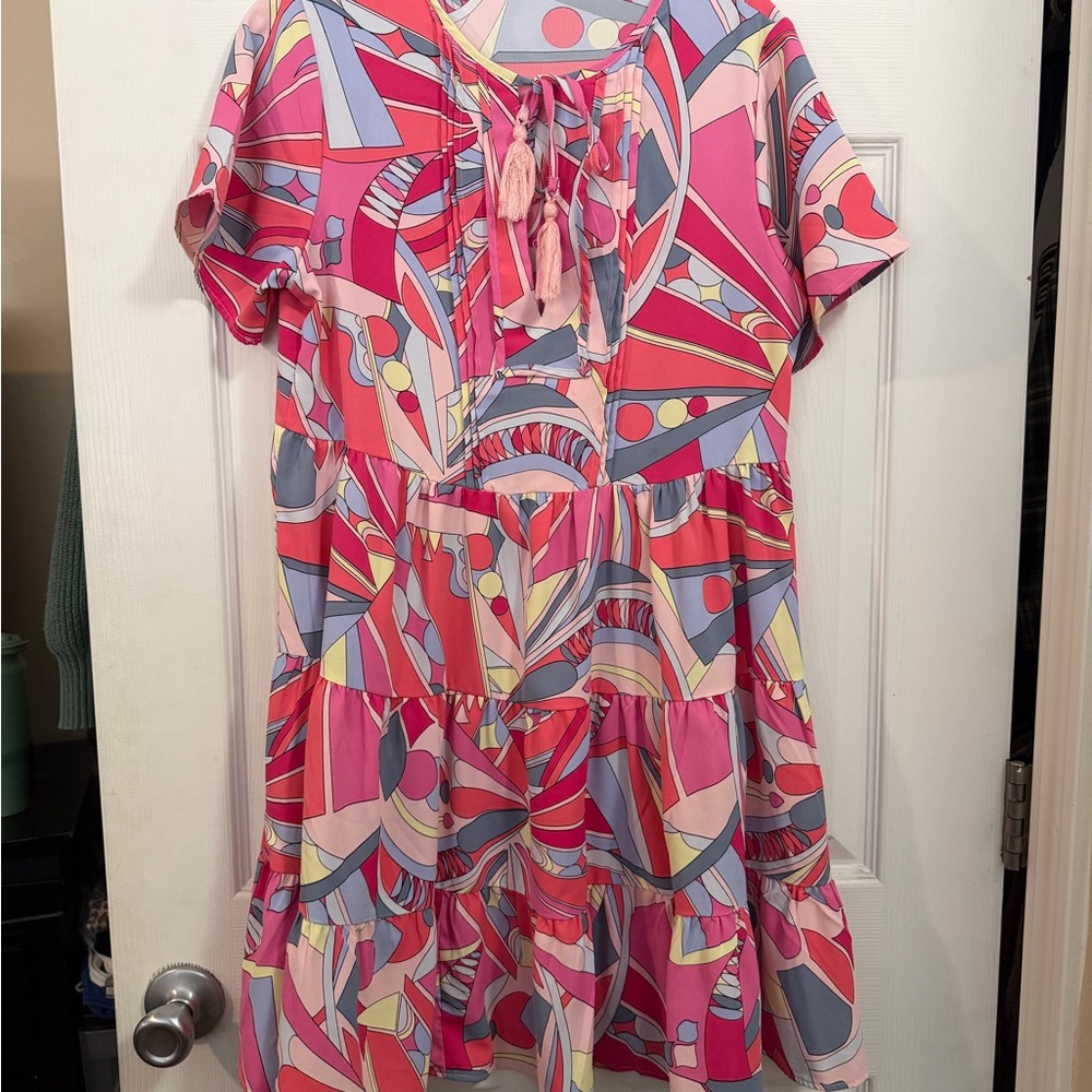 Vibrant Pink Geometric Casual Dress